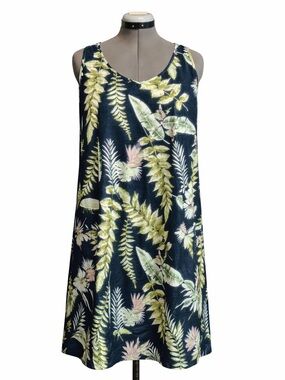 Hotouch Tropical Print Shift Dress XL Sleeveless Navy Floral Beach Vacation